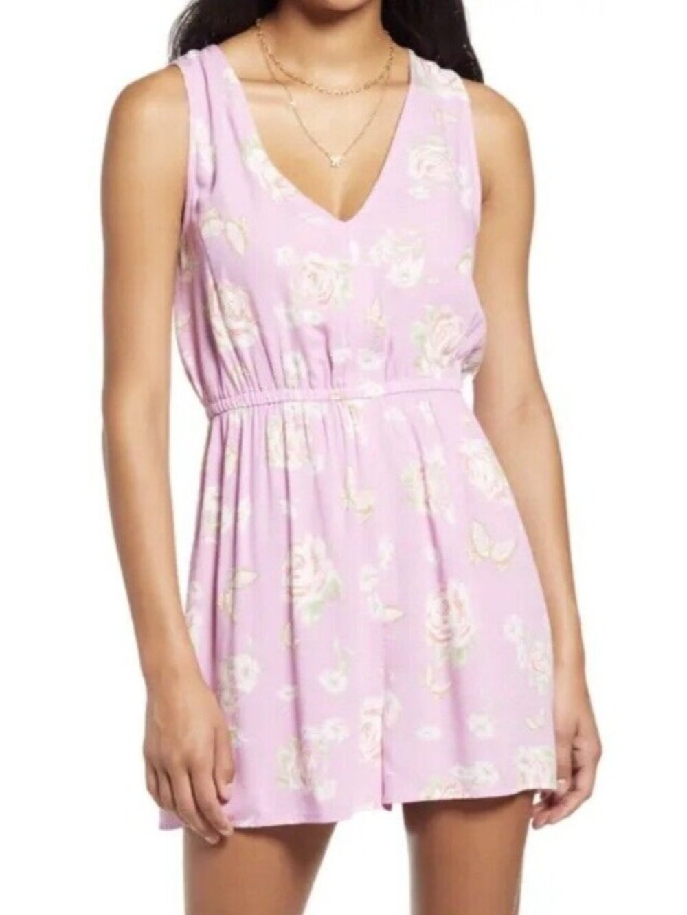 BP Nordstrom Womens Anna V-Neck Mini Romper~Size M~Pink Purple Spring NWT  L1 35